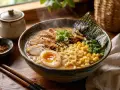 Pyszne, parujące ramen z kurczakiem, jajkiem i kukurydzą. Idealny przepis, jak zrobić ramen w domu.