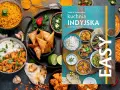 Książka "Kuchnia Indyjska. Najlepsze przepisy" z apetycznymi daniami: ryżem, kurczakiem curry, samosami i innymi.