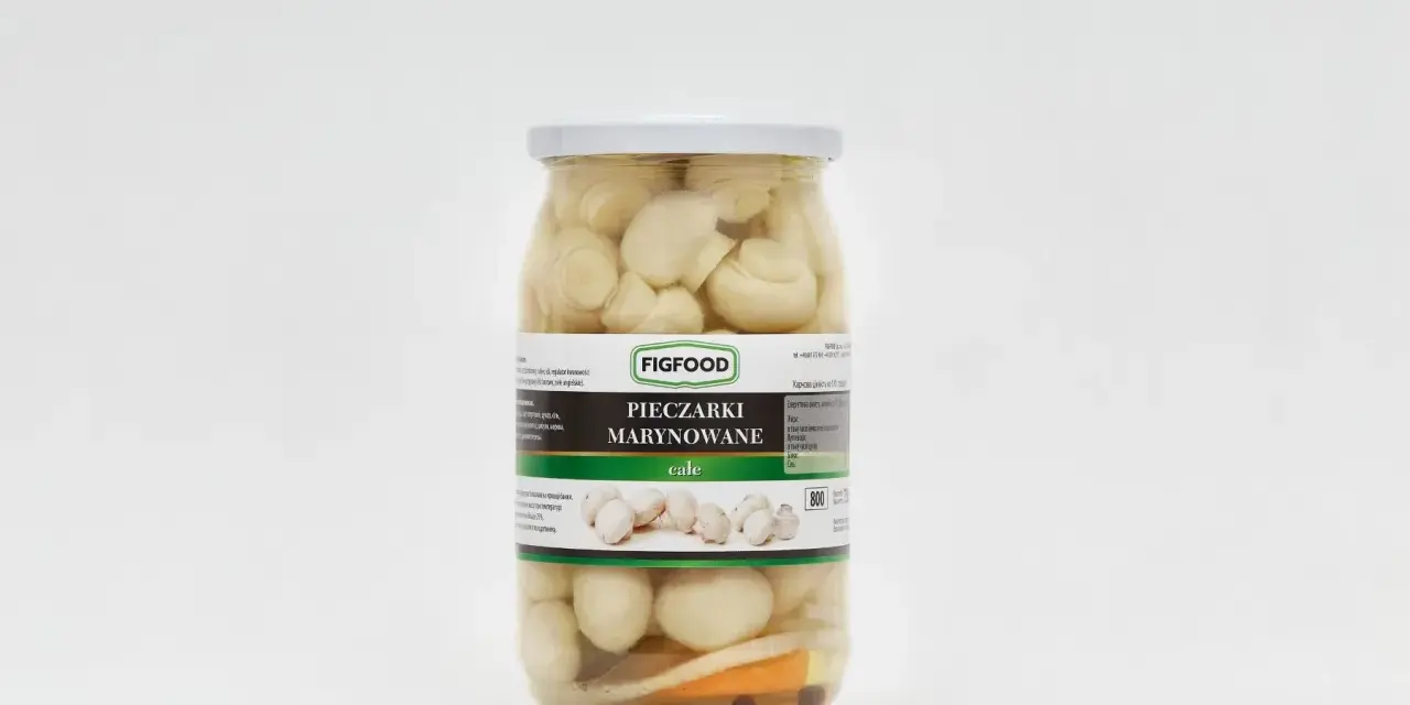 Słoik pieczarek marynowanych marki Figfood.