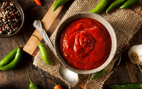 Miseczka z ostrym, czerwonym sosem, otoczona papryczkami chili, czosnkiem i pieprzem. Sriracha co to? To właśnie ten pikantny dodatek!
