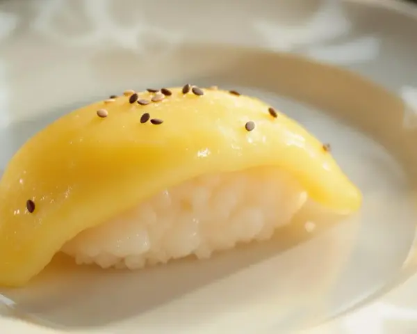 Tamago co to? Delikatne sushi z ryżem i żółtym omletem, posypane sezamem.