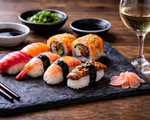 Wyśmienite japońskie piwo i sushi na kamiennej desce. Idealne połączenie smaków.