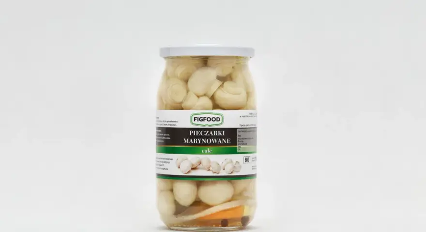 Słoik pieczarek marynowanych marki Figfood.