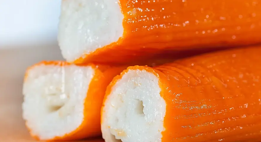Paluszki surimi, czyli przetworzona ryba, to popularny składnik sałatek. Co to jest surimi? To właśnie te pomarańczowo-białe, delikatne kawałki.
