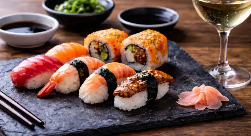 Wyśmienite japońskie piwo i sushi na kamiennej desce. Idealne połączenie smaków.