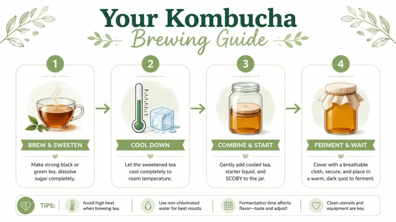 Przewodnik po warzeniu kombuchy: od zaparzenia herbaty po fermentację. Czy kombucha ma alkohol? Proces fermentacji może wytworzyć śladowe ilości alkoholu.