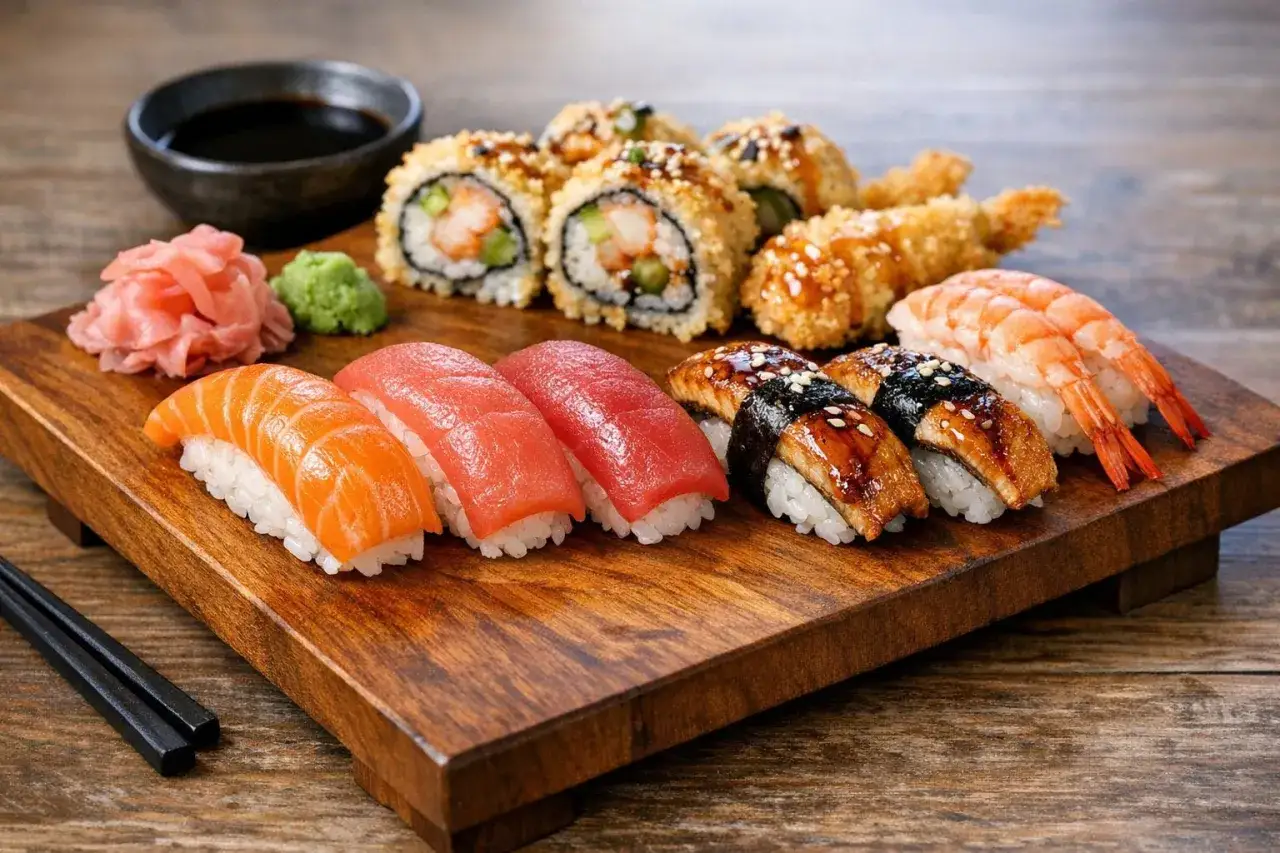 Na desce sushi widać łososia i tuńczyka, więc odpowiedź na pytanie, czy w sushi jest surowa ryba, brzmi: tak.