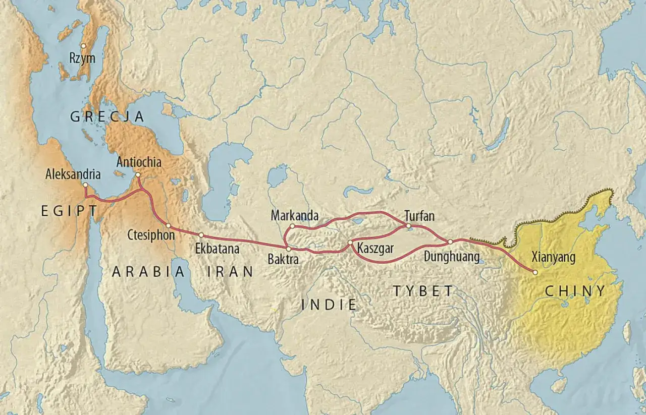 historyczna mapa jedwabnego szlaku
