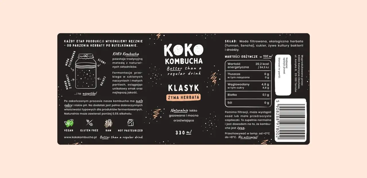 etykieta kombuchy skład